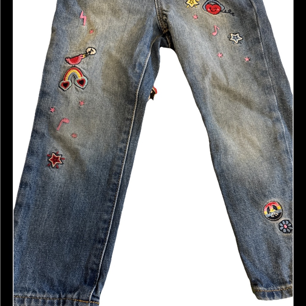 GAP Kids Denim Girlfriend Patched Blue Jeans Sz 4 Excellent Condition